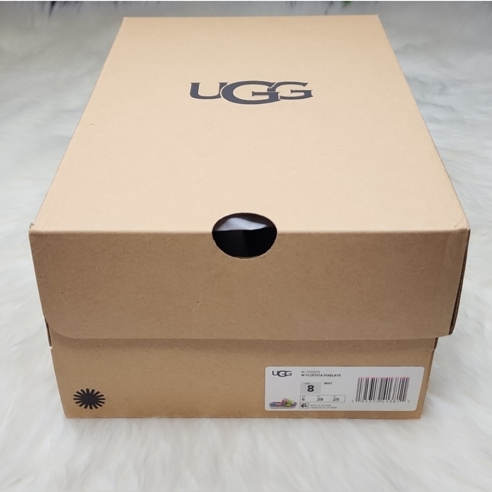 UGG Fluffita Slipper Sandals White Pixelate Multi Color Rainbow - Picture 3 of 16